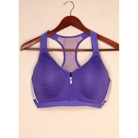 Victoria's Secret X Sport Bra 38D Purple Heather Zipper Front Padded Underwire - Picture 1 of 15
